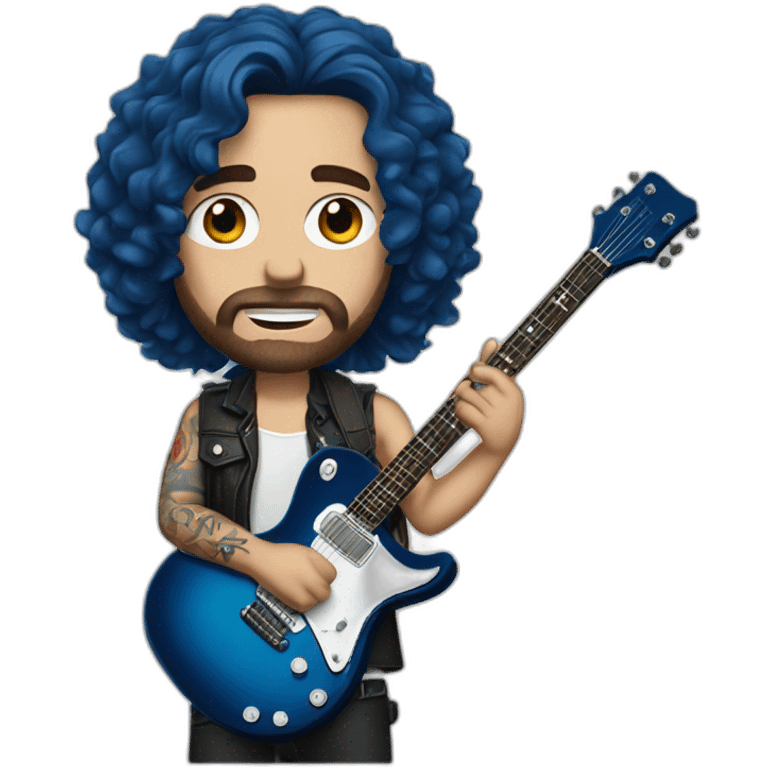 rock star white man with a guitar and brown hair and blue eyes and tattoos emoji