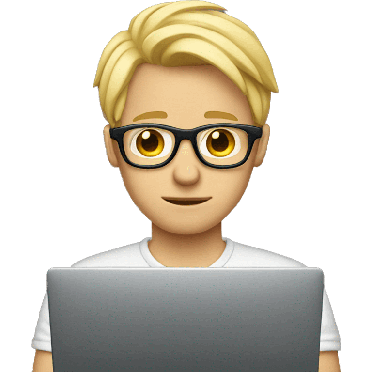 blonde male with glasses hiding behind laptop emoji