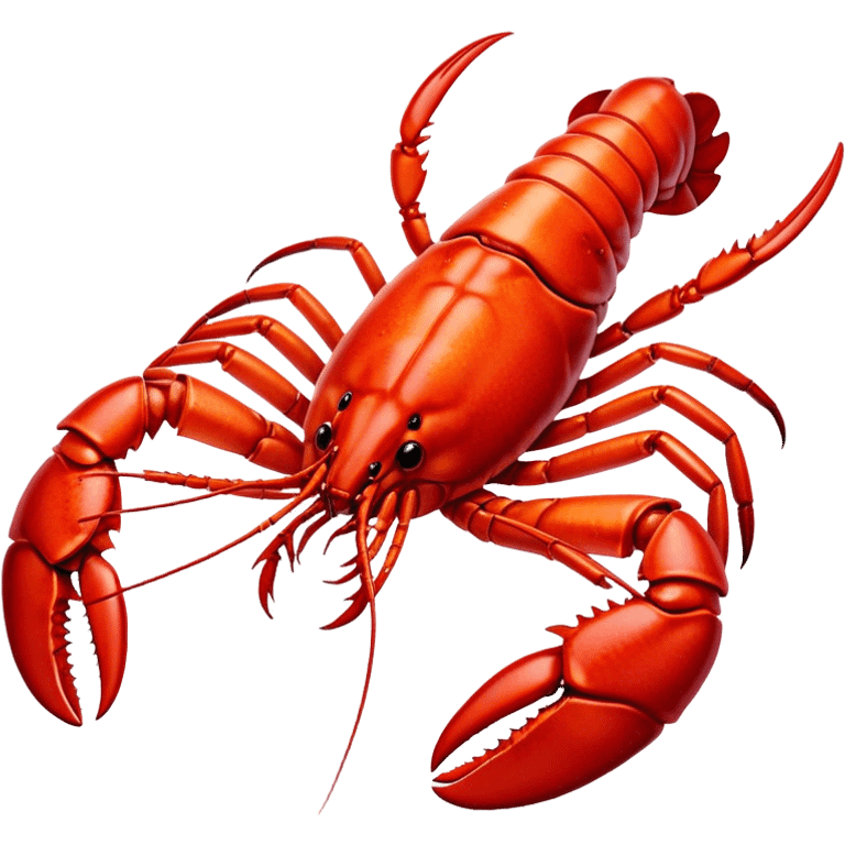 Cinematic bright red rock lobster, detailed hard shell, claws slightly open, freshly cooked, warm glowing tones, rich and indulgent. emoji