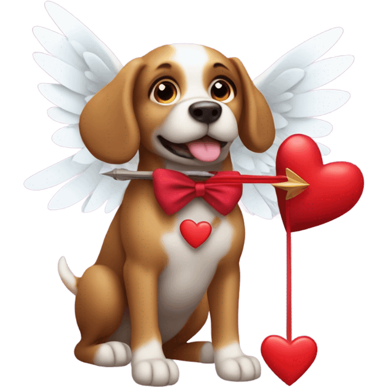 dog with wings, bow and heart arrow, valentine, cupid emoji