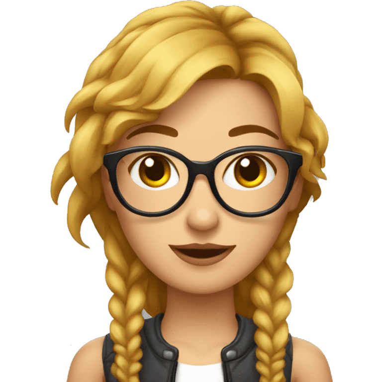 Mujer joven con gafas de cabello cortico rubio con un diablito  emoji