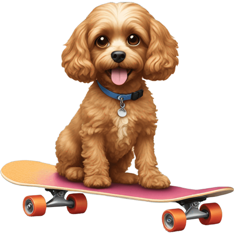 Cavapoo dog riding a skateboard emoji