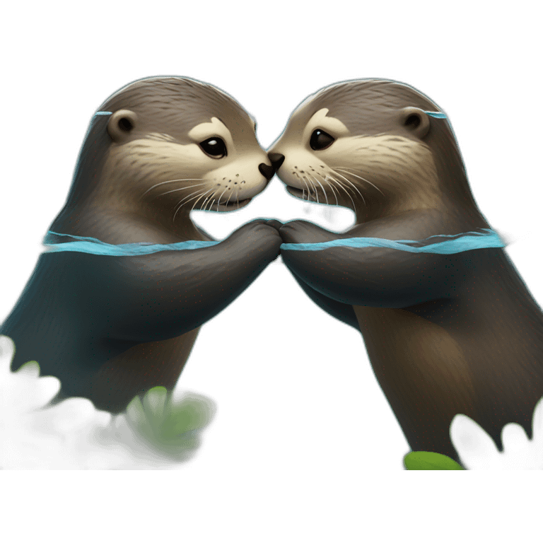 two otters holding hands in the water between them emoji