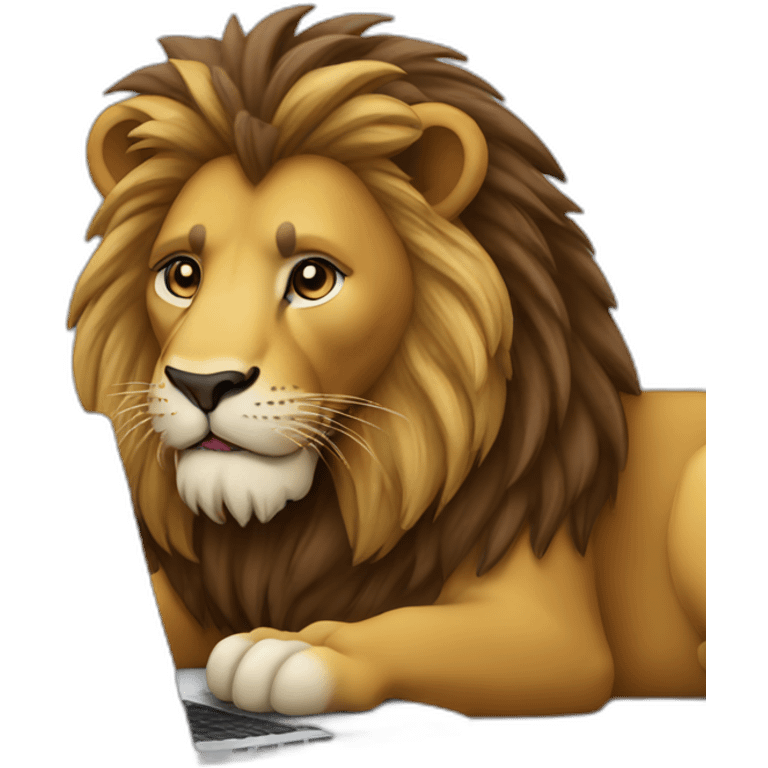 Lion working in laptop MacBook emoji