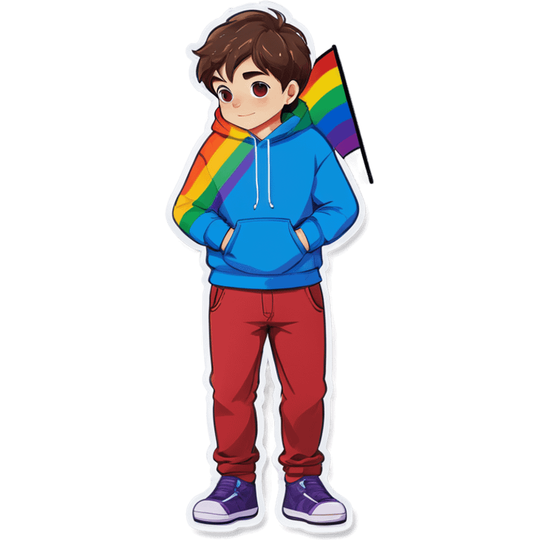 meme boy in car hoodie with pride flag emoji