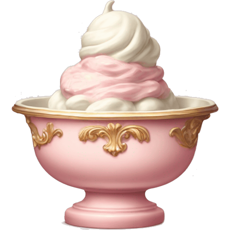 vintage pale pink rococo bowl with ice cream emoji