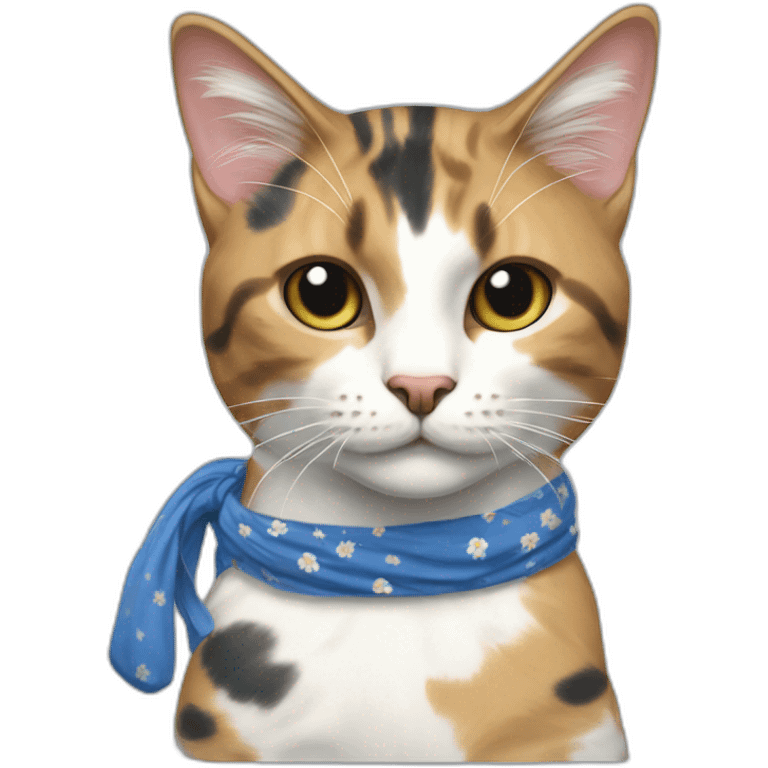 Purradise Meowscles is a buff calico cat  he has a mullet, a floral designed t shirt that is unbuttoned and blue and white stripped shorts emoji