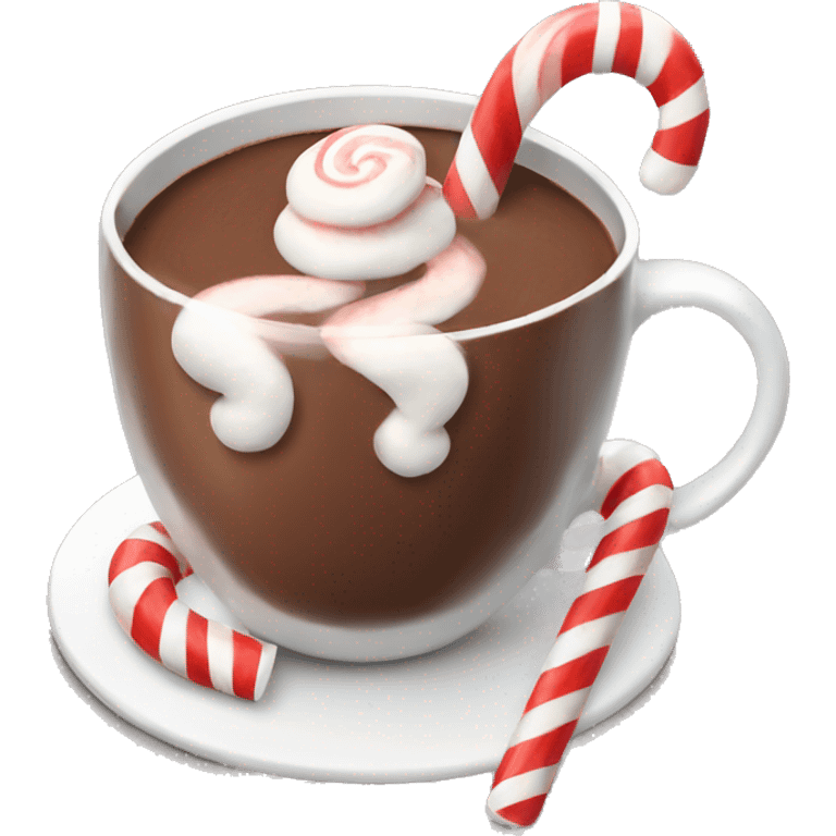 Hot chocolate with marshmallows and candy cane emoji