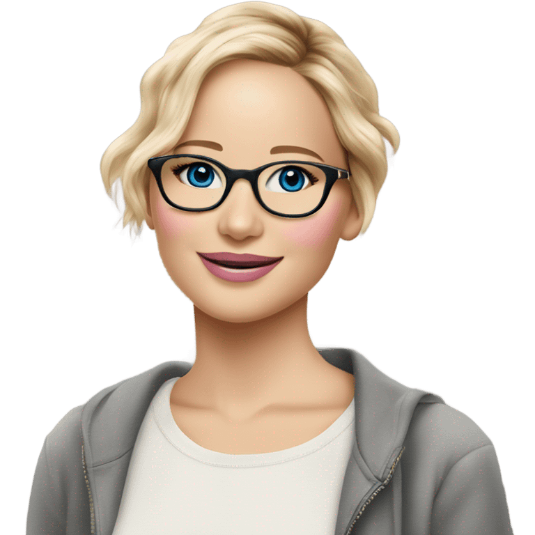 Happy Jennifer Lawrence,  blu eyes wearing glasses and pink kisses emoji