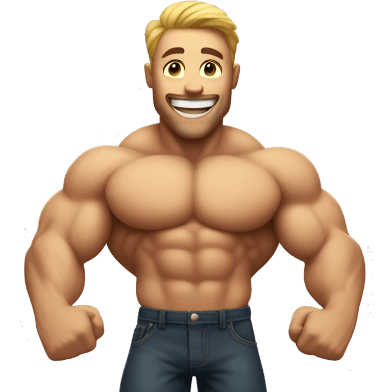 An emoji of a muscular man flexing his biceps, showcasing strength and confidence with a big smile emoji