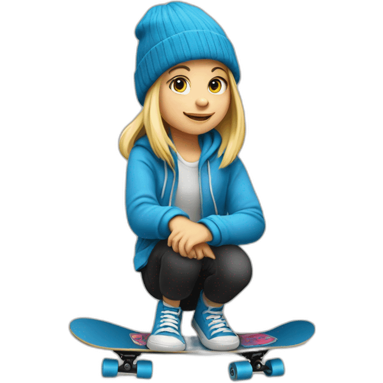 Little blond girl with blue beanie on skateboard emoji