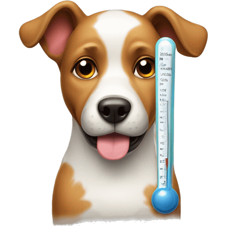 A dog with a thermometer and fever  emoji