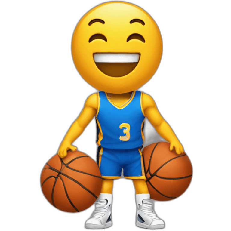 yellow emoji with big smile and basketball exes emoji