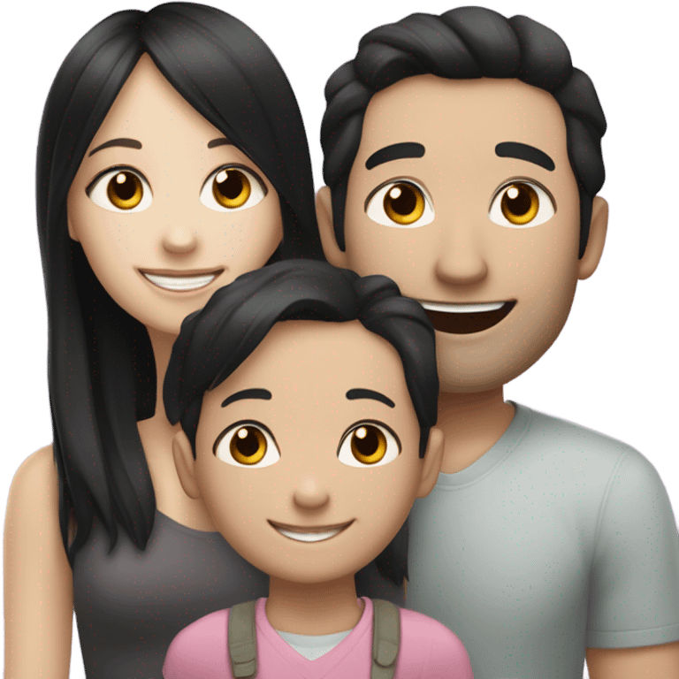 girl with black hair pale skin with dark hair pale skin man happy with kids emoji