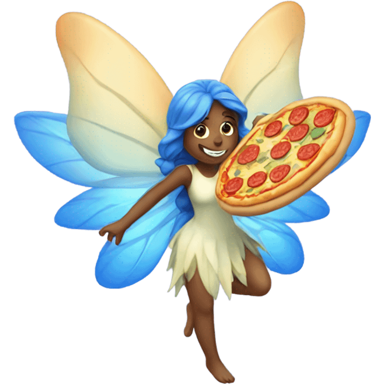 Fairy with blue wing eating pizza emoji