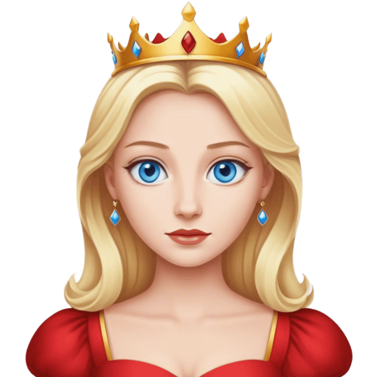 blonde queen blue eyes, red dress emoji