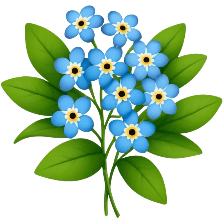 luxuriant, big bouquet Forget-Me-Not flower, stem, leaf emoji