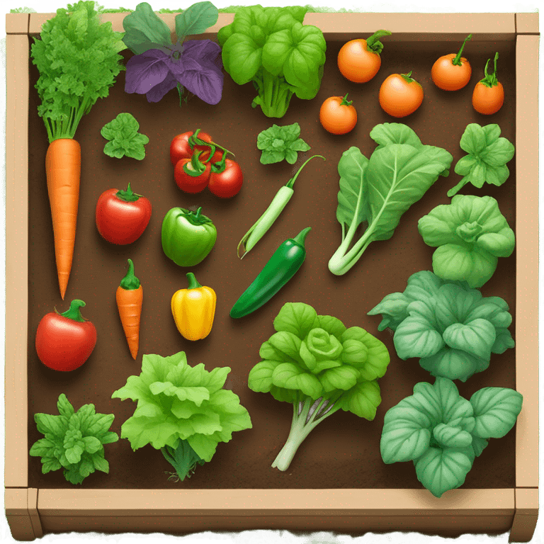 small vegetable garden in raised garden bed. emoji