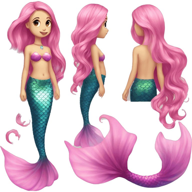 Iridescent mermaid tail full body long hair pink emoji