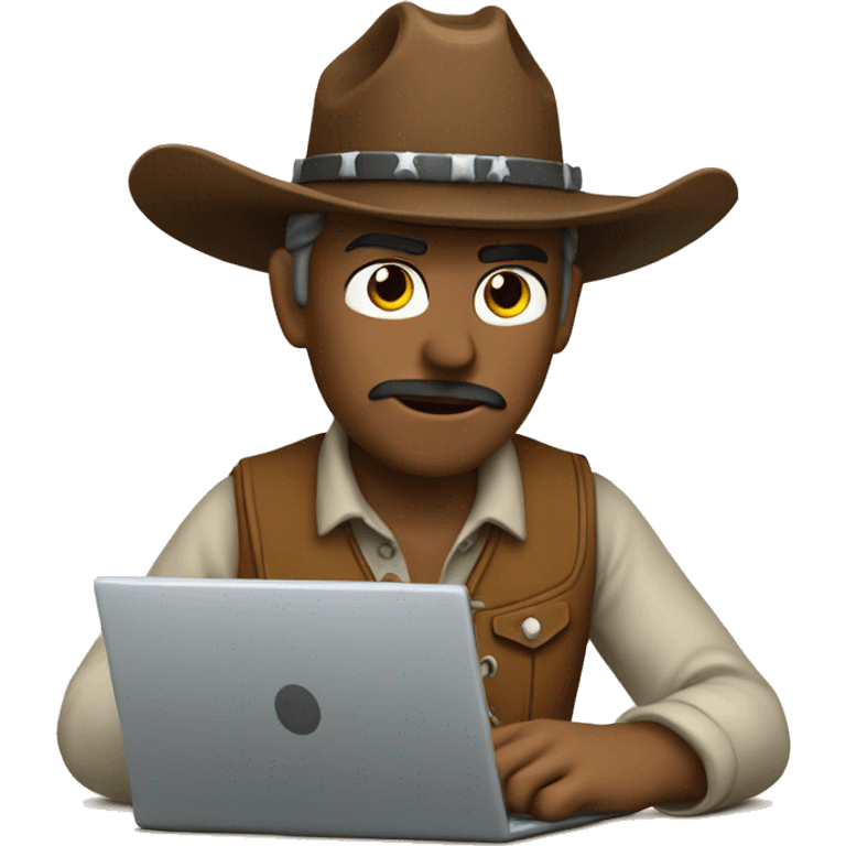 focused cowboy writing software on a laptop emoji