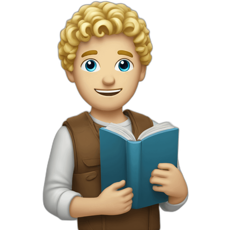 a half curly blond blue eyes man holding a book emoji