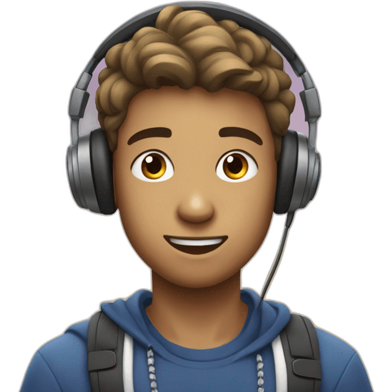 Teenage boy playing games on mobile phone while waering headphones emoji