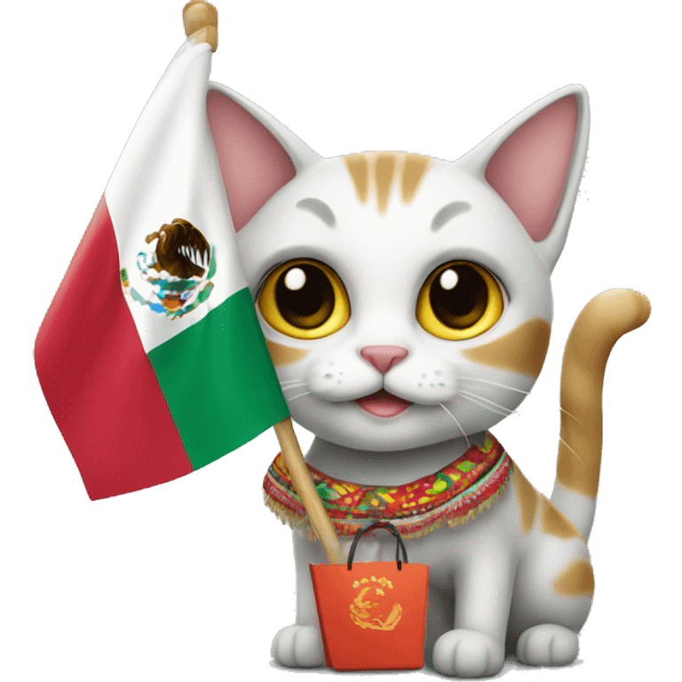 shopping cat with a mexican flag emoji