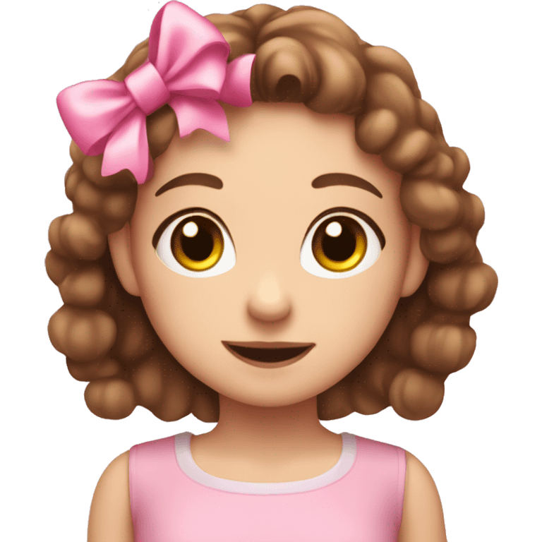 A cute girl with brown hair and small pink bows an sparkles around her emoji