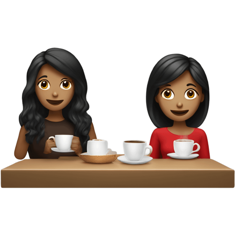 Dos amigas morenas una con el cabello café rojo y otra pelo negro  emoji