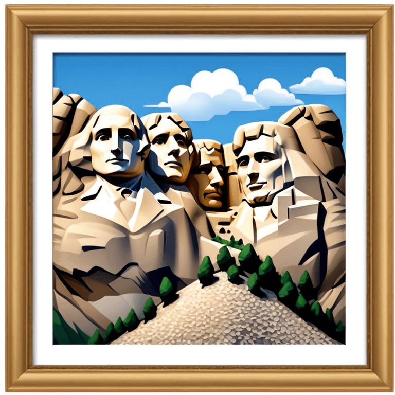 Cinematic Realistic Mount Rushmore Landmark Emoji, showcasing monumental carved presidential faces rendered with crisp textures and dynamic, historical lighting. emoji