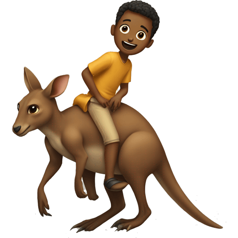 boy riding a kangaroo's back. emoji