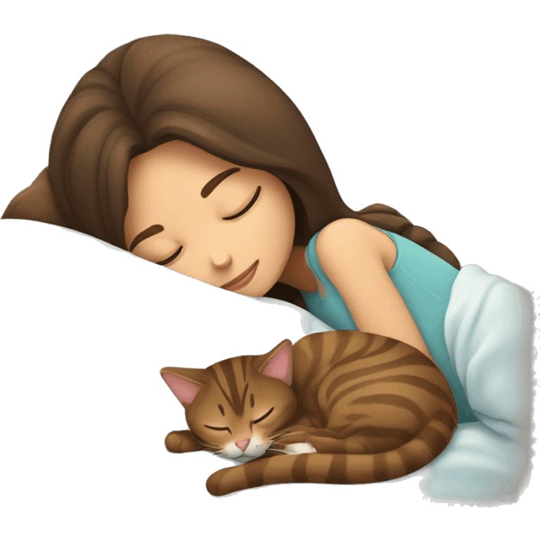 brunette girl sleeping with brown tabby cat  emoji