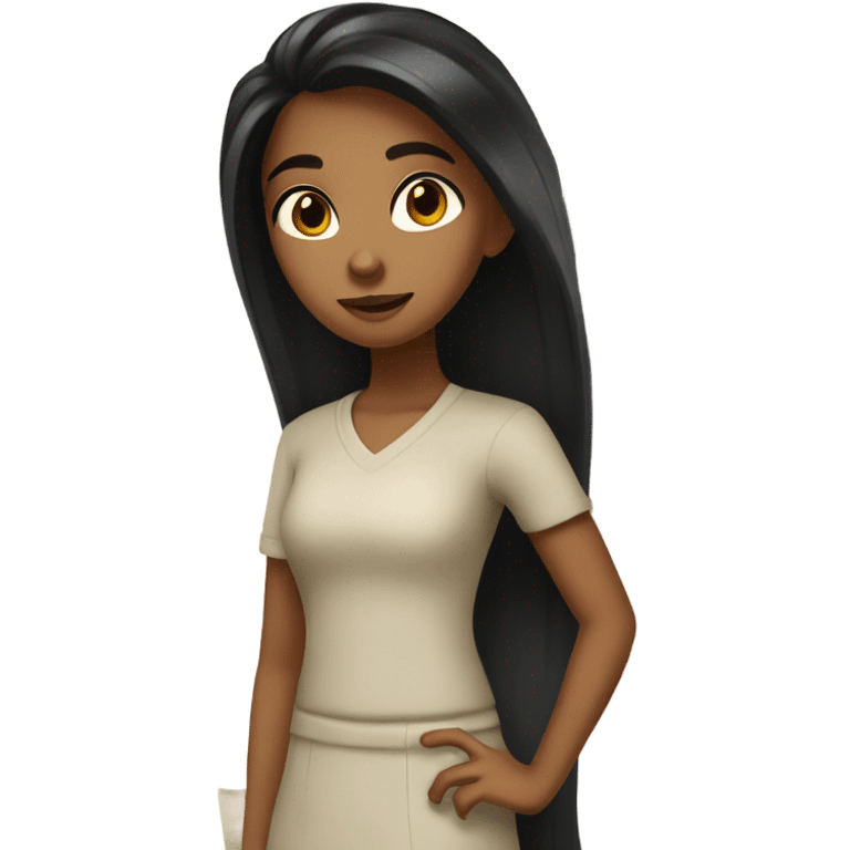 Brown girl with long black hair and dark eyes cleaning emoji