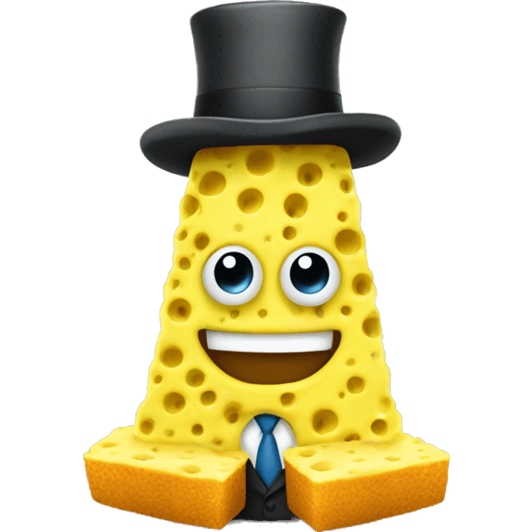 Sponge with eyes mouth two legs in suit and two arms and hat emoji