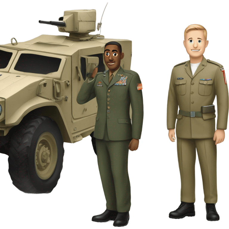 Military vehicle with a Lt Col standing nearby  emoji