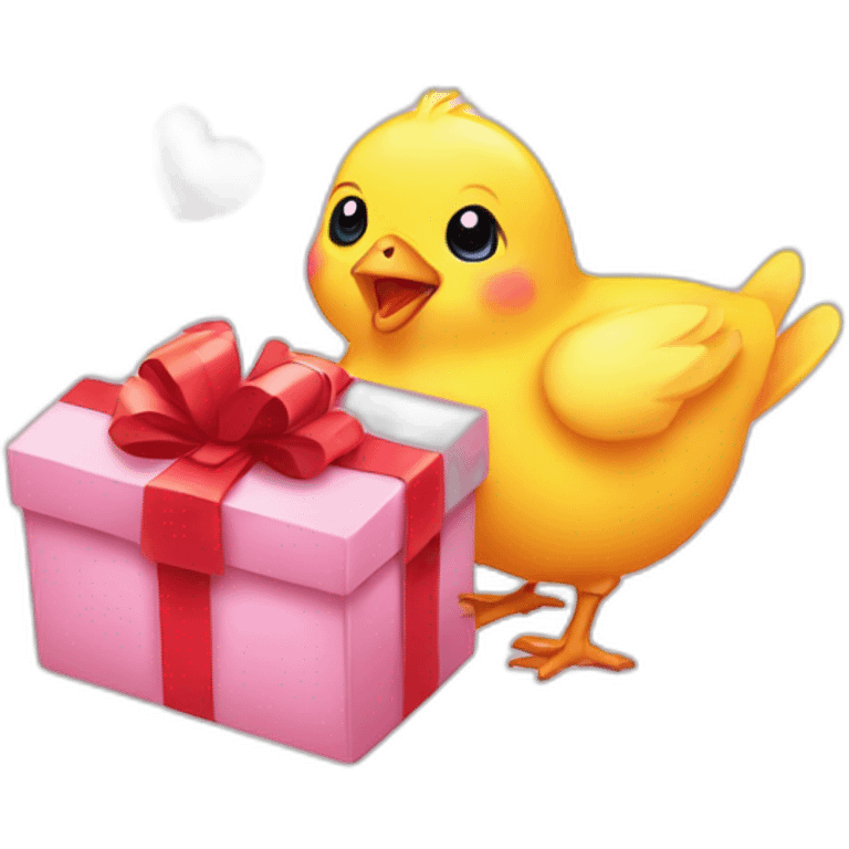 baby chick with hearts handing over a gift emoji