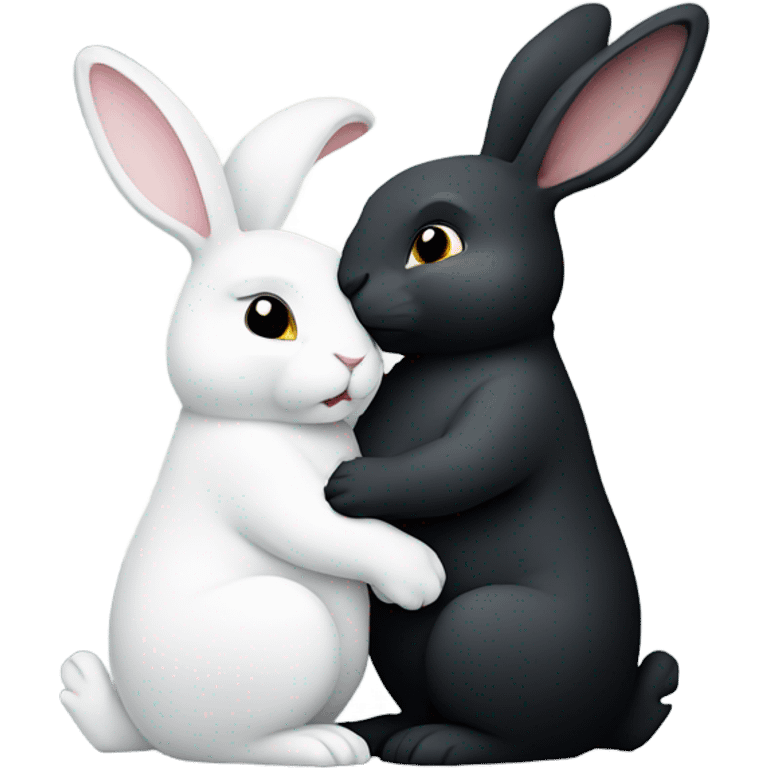 Black rabbit hugging white rabbit with moon behind them emoji