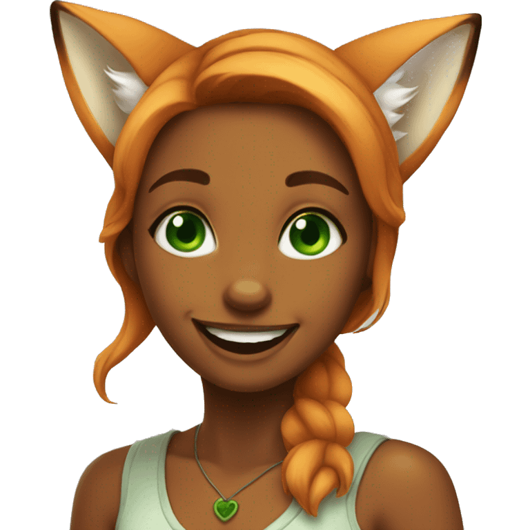 fox girl with green eyes smile emoji