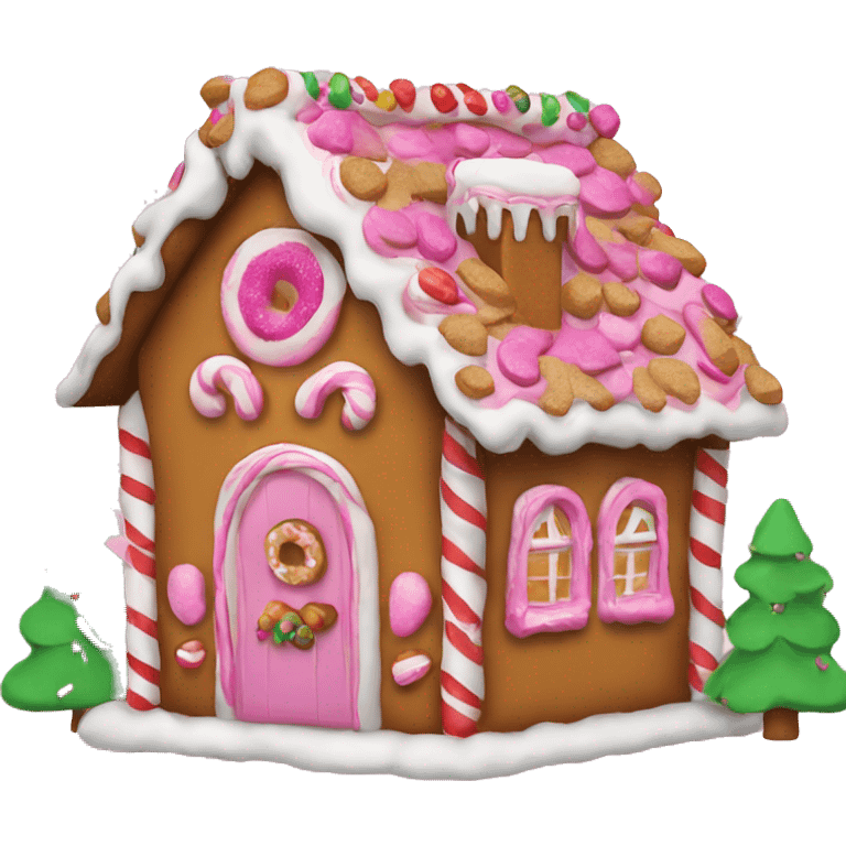 gingerbread house with pink toppings emoji