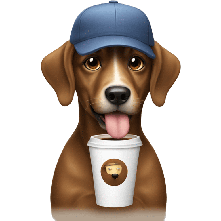 Dog wearing a cap and drink coffee emoji