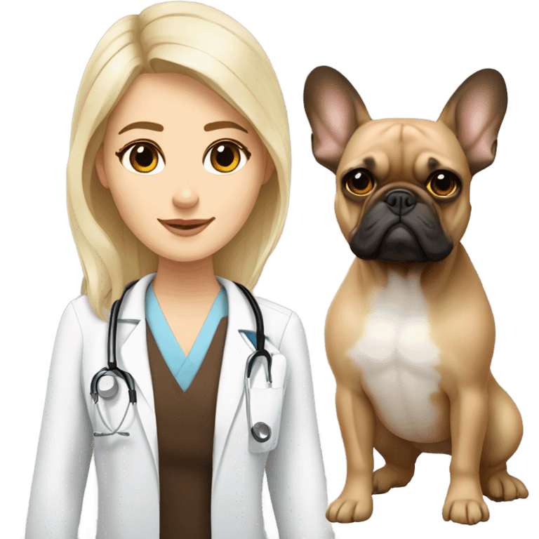 One long haired blonde doctor with dark brown eyes with a fawn French bulldog  emoji