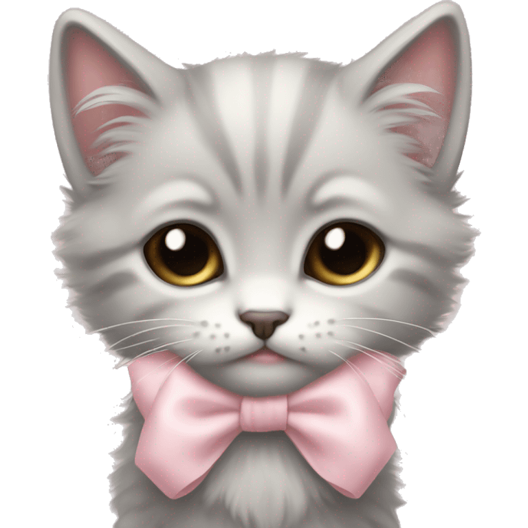 sad small fluffy light gray kitten with pale pink bow emoji