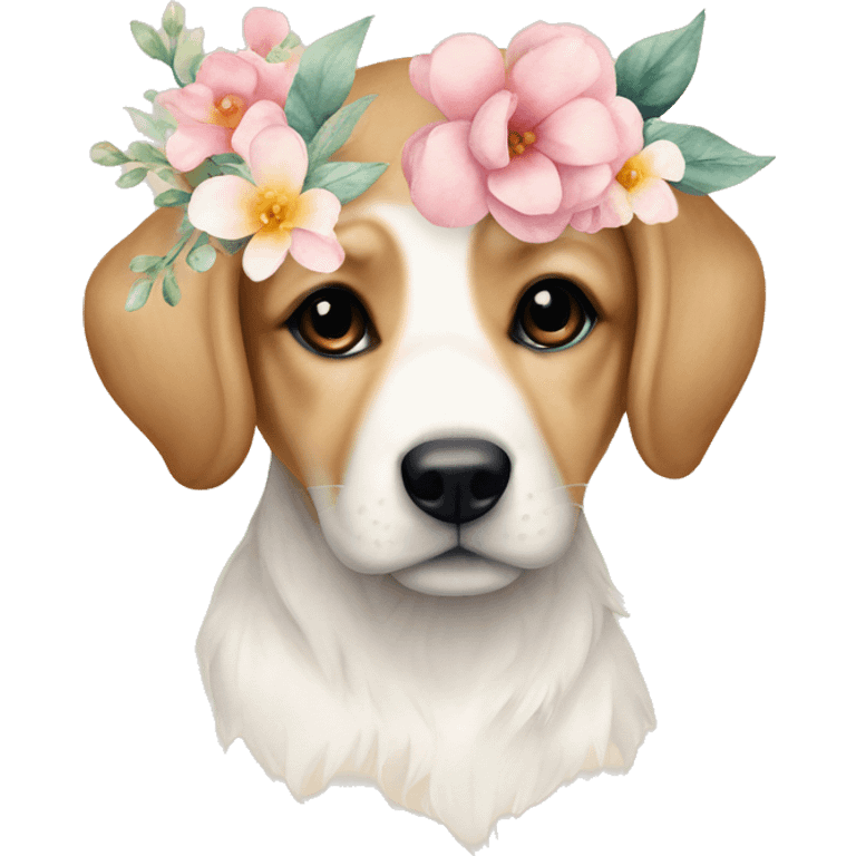 Watercolor floral feminine puppy emoji