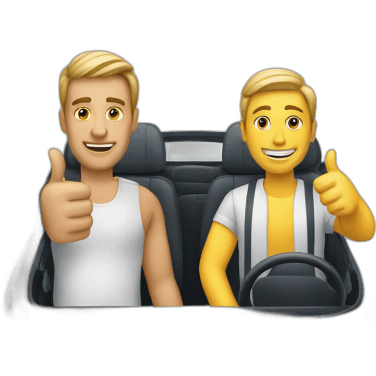 driver and passenger in a car with their thumb up emoji