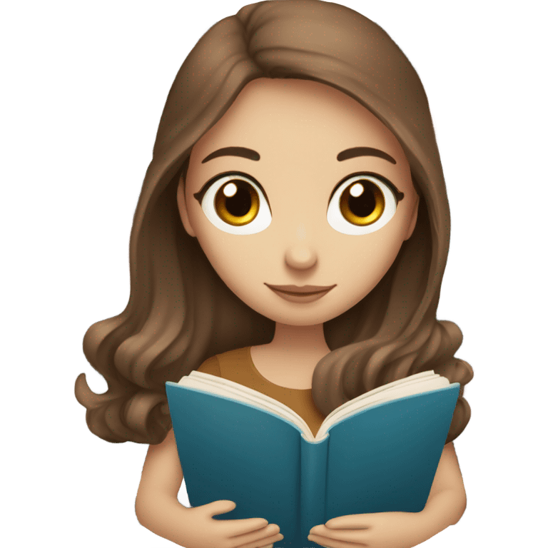 White girl with long brown hair blue eyes reading a book emoji