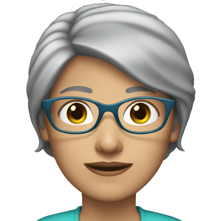 Woman with short gray hair, light green eyes and blue rimed glasses  emoji