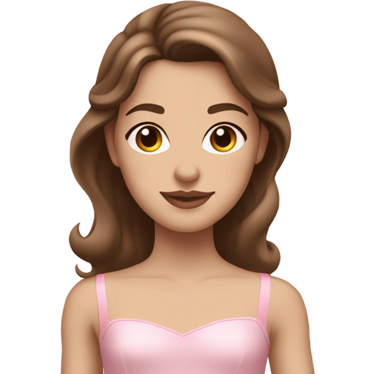 girl brown hair, pink soft lips, white skin, ballerina pink soft emoji