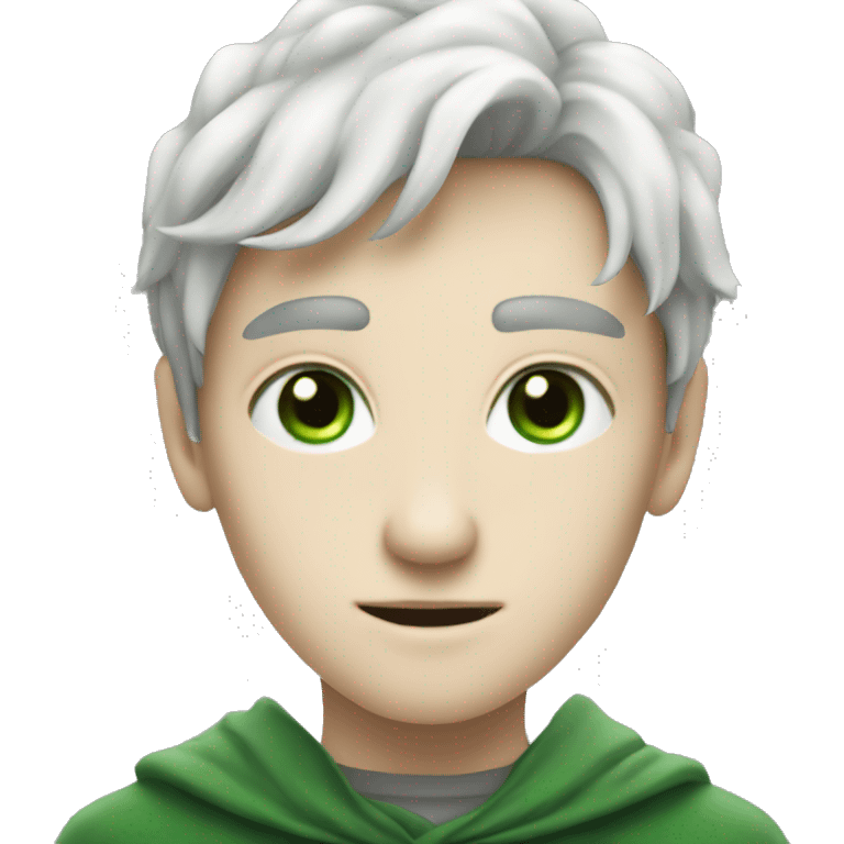 teenage white-skinned wizard with black hair, green eyes in green disgue emoji