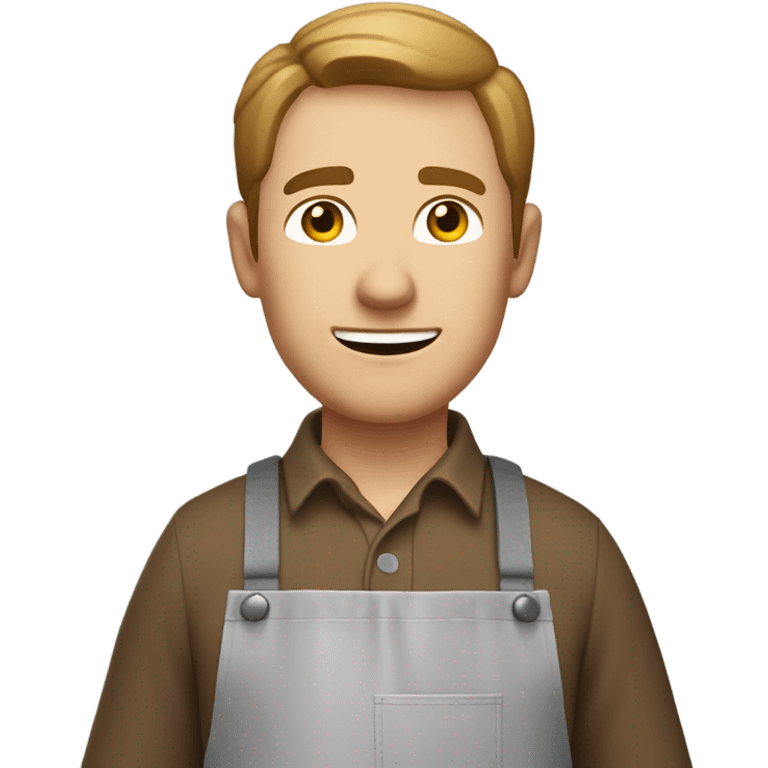 "A sturdy man with rough hands, short light brown hair, and a friendly, naive expression. He wears a work apron over simple clothes and holds a hammer or wood in a rustic workshop." emoji