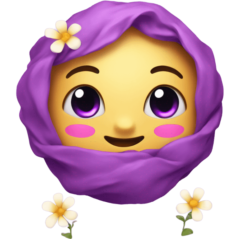 Cutie emoji face with Purple Hearts and flowers super happy emoji